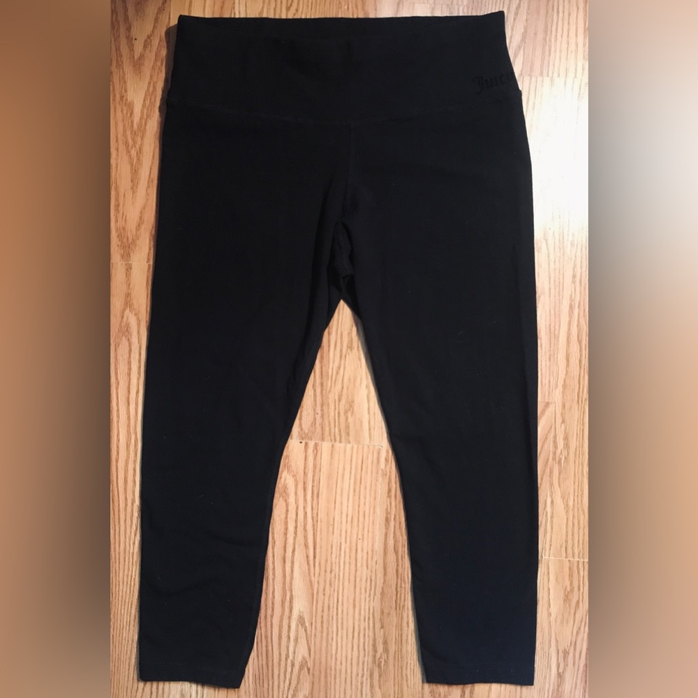 Juicy Couture Black Stretch Knit Yoga Pants Leggings Size L Cropped